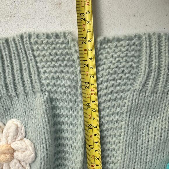 Luna Ivy Anthropologie Mint Green Knit Oversized Cardigan with Flowers Sz XS - Picture 7 of 7
